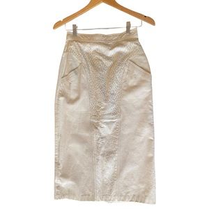 VTG leather skirt white and silver genuine leather long skirt 1980s 80s